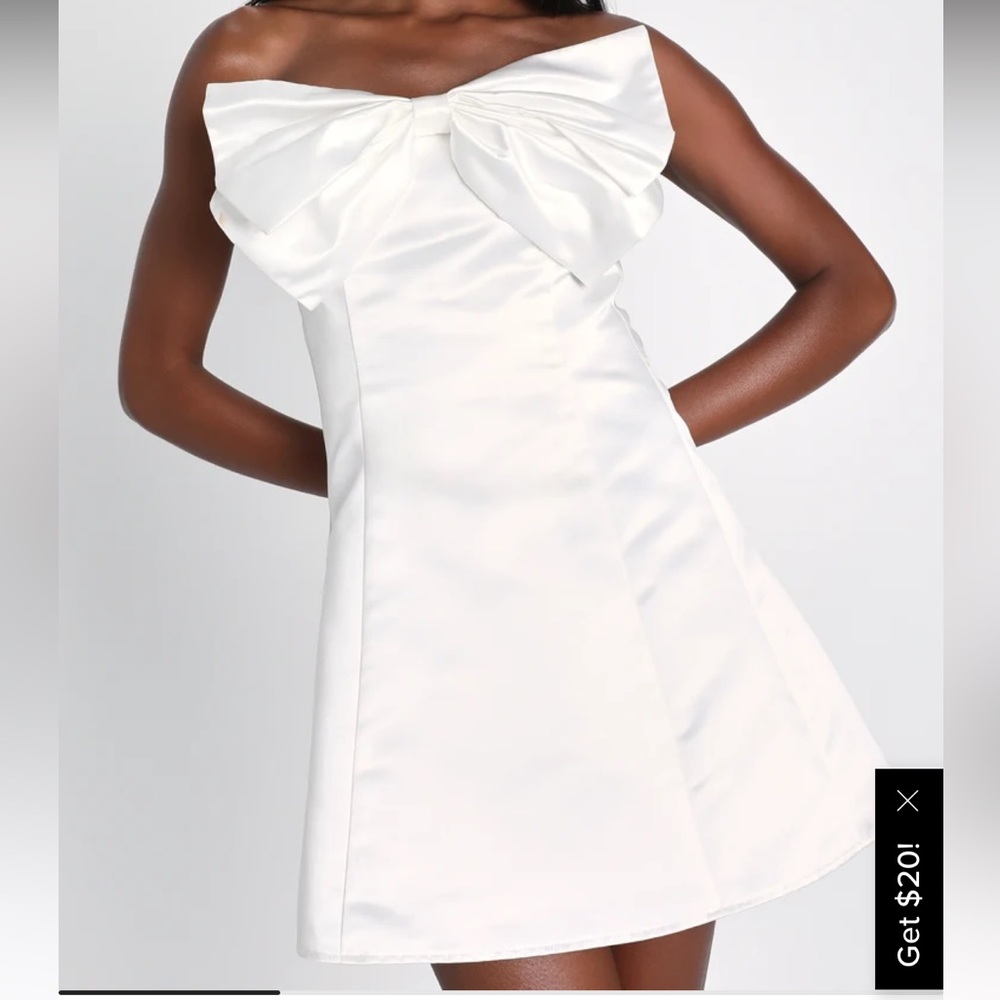 Lulus white satin strapless bow mini dress